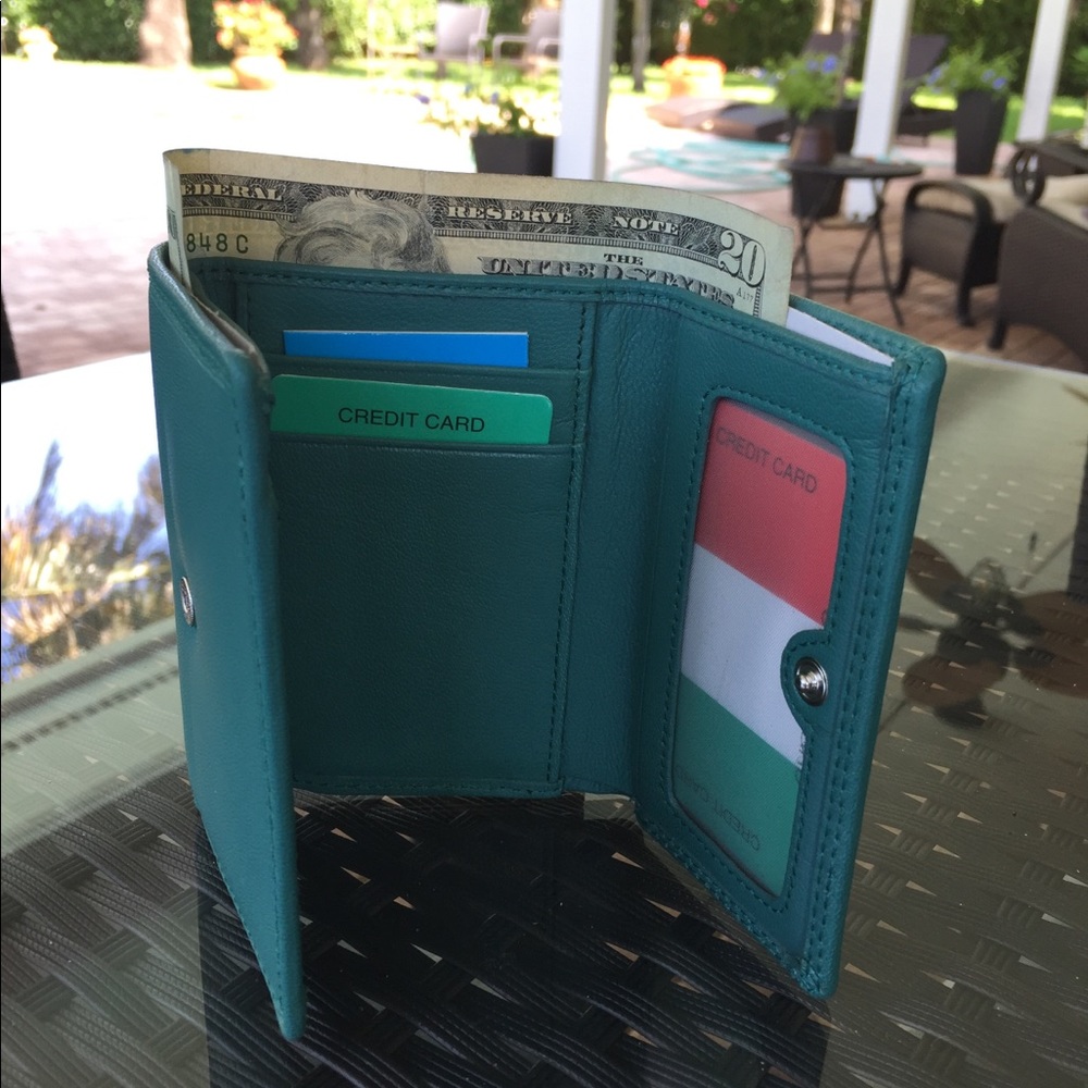 HAND MADE 🇮🇹ITALIAN 🇮🇹LEATHER WALLET TURQUOISE - Picture 7 of 7